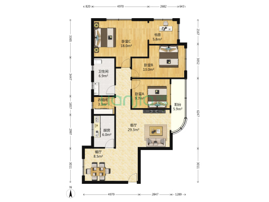 嘉州花园 4室2厅1卫 153平方