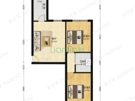 水榭春天 2室1厅 南 北-户型图