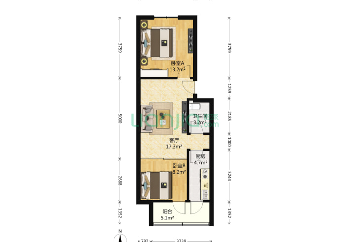 建欣苑四里 2室1厅1卫 73㎡ 户型