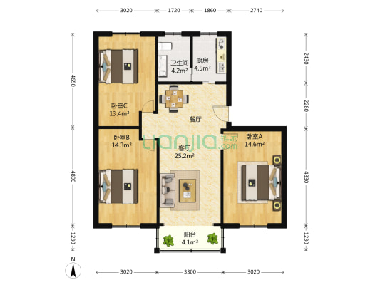 长桥街89弄 3室2厅1卫 101平方
