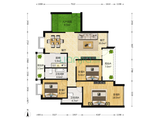幸福海岸三期 3室1厅2卫 120平方