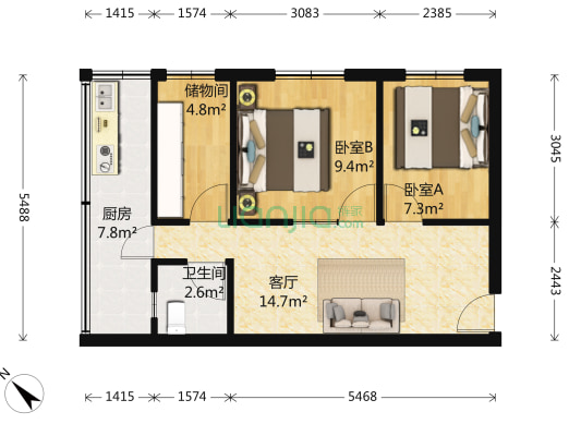 金沙横街2号 2室1厅1卫 48平方