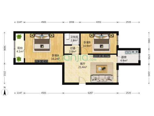葡东南区 2室1厅1卫 85平方