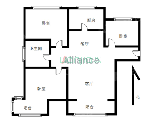 K2狮子城北区 3室2厅 南 北-户型图