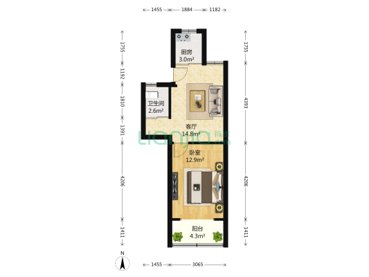 东元山庄 1室1厅1卫 45平方