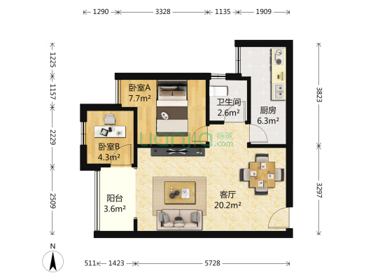 北大资源博雅一期 2室1厅1卫 61平方