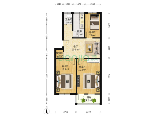 中山门小区 3室1厅1卫 83平方
