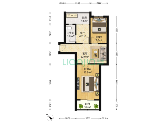 前进路 2室2厅1卫 59平方