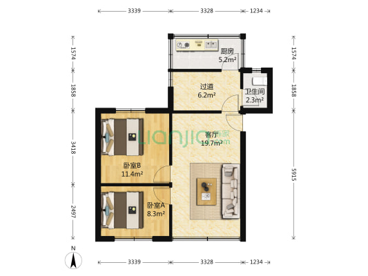 金紫山102号 2室1厅1卫 66平方