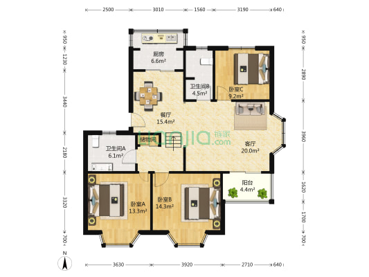 金竹园 3室2厅2卫 112平方