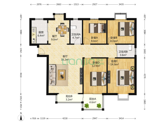 金陵大公馆 4室2厅2卫 171平方