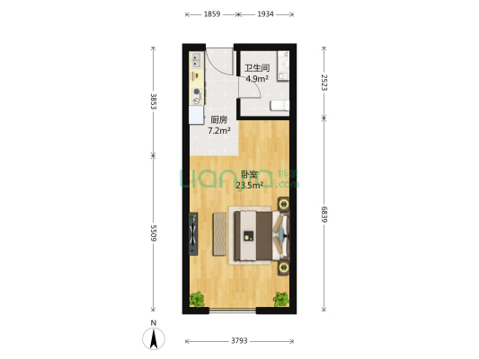 绿地中央广场 1室0厅1卫 58平方