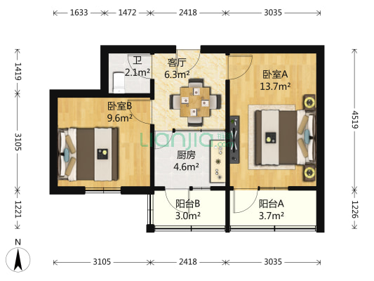 汉斯啤酒厂家属院 2室1厅1卫 51平方