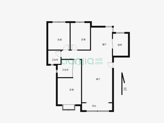 北京路新天润蓝郡3室2厅2卫包含10 平小阳台-户型图
