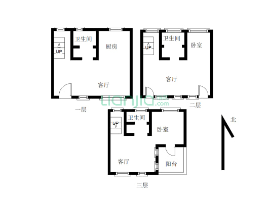 阪芙小镇  别墅区总计上下三层   洋房花园-户型图