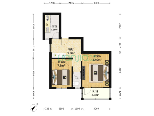 红土山 2室1厅1卫 51平方