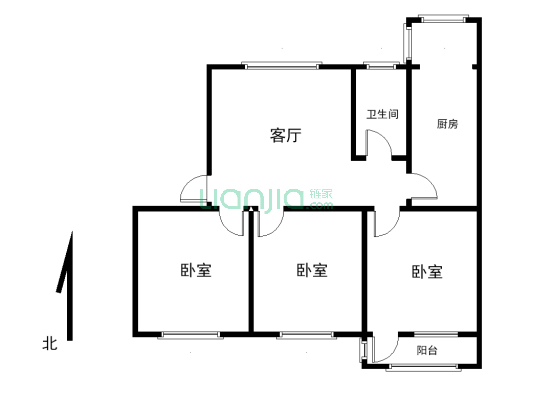 地测处家属院 3室1厅 东-户型图