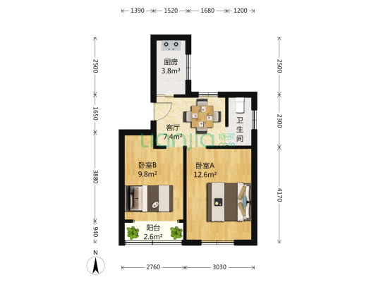 呼玛二村 2室1厅1卫 52平方