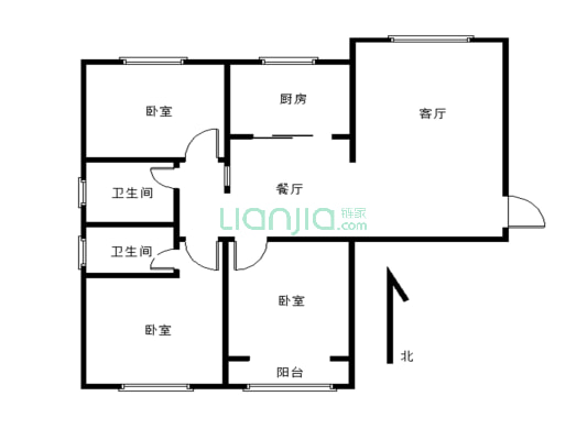 精装三室两卫房子干净整洁基本未入住中间楼层采光好-户型图