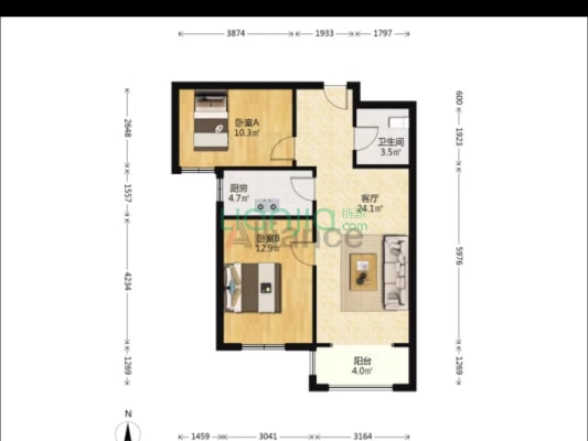 牛津精装两居 全屋配套红木家具可以不卖 中高好楼层-户型图