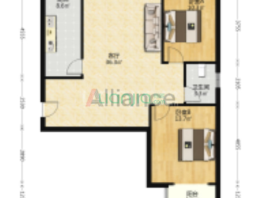 双塔区电梯房 精装南北两居室 落地窗 采光视野好-户型图