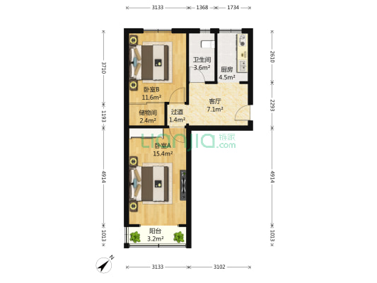 望京路10号院 2室1厅1卫 64平方