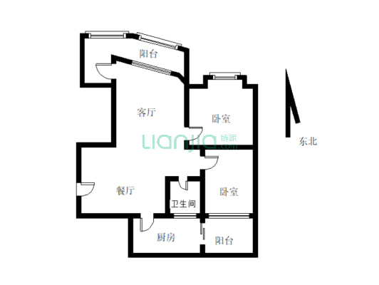 成熟地段低楼层的标准两室处于小区中庭-户型图