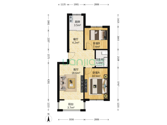 南岭新城三期 2室2厅1卫 67平方