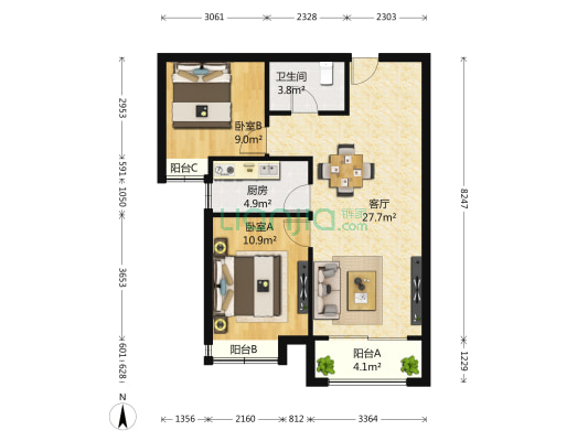 保利花园紫薇园 2室1厅1卫 89平方