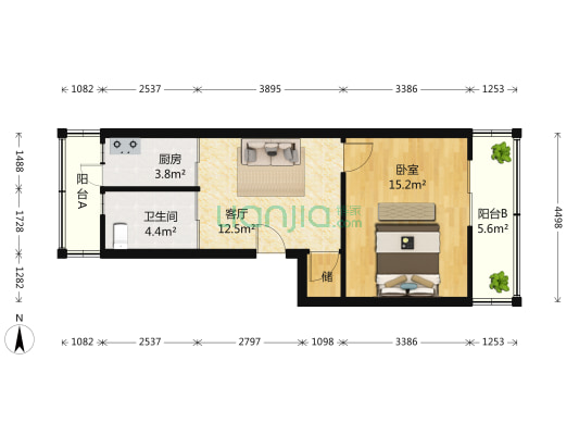 科技园住宅小区 1室1厅1卫 61平方