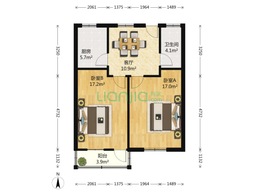 小周新村 2室1厅1卫 72平方