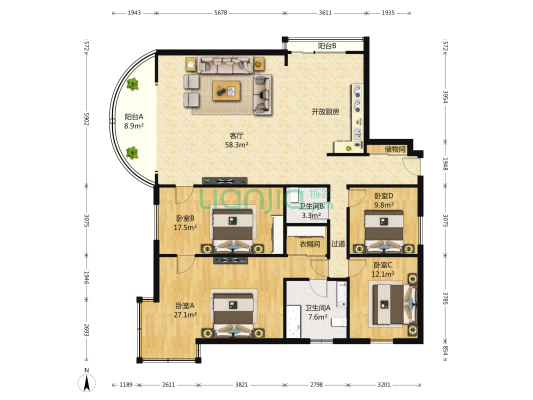 水岸名居 4室1厅2卫 200平方