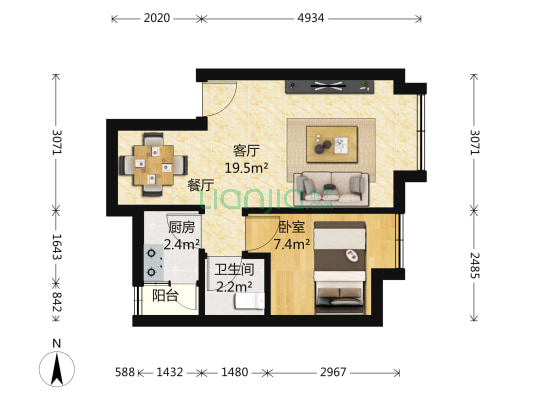 正规一房一厅，户型方正实用，住家安静。