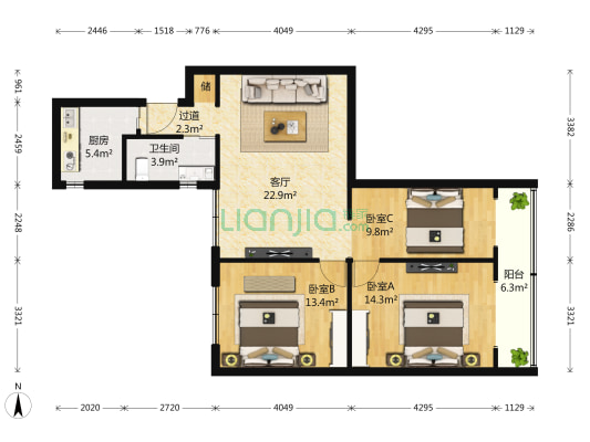 三里河东路 3室1厅1卫 101平方