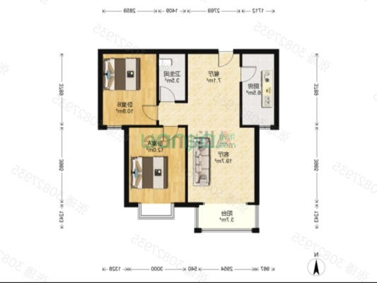 华阳路 理想城朝南两居 客厅带阳台 采光好-户型图