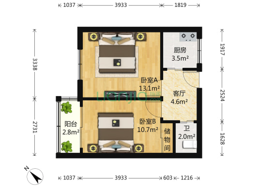 水清沟二小区 2室1厅1卫 47平方
