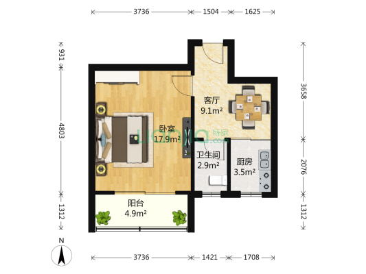 商校小区 1室1厅1卫 49平方