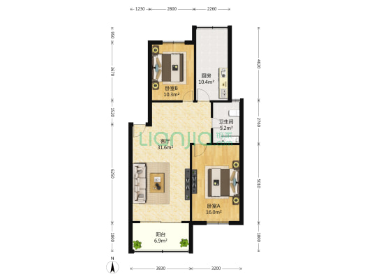 百旺小区 2室1厅1卫 96平方