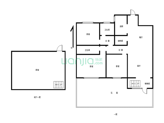 汇丰龙湖山庄一楼带院，带74平地下室，院子50平，-户型图