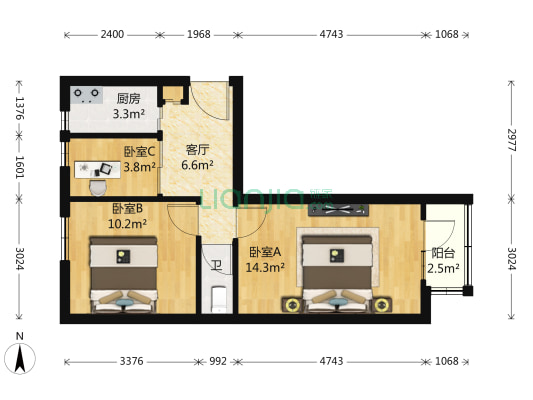 百万庄7号院 3室1厅1卫 56平方