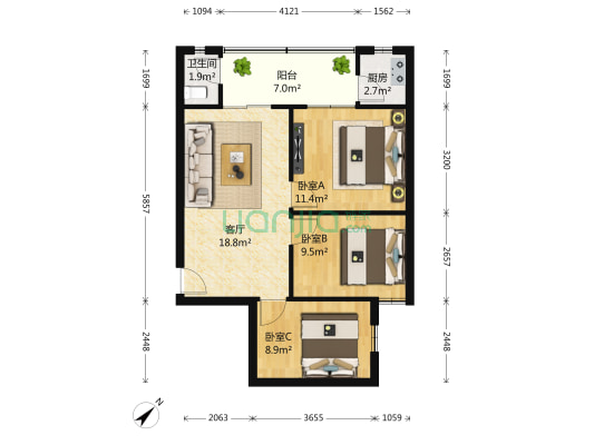 莲花新区北三巷47号 3室1厅1卫 74平方