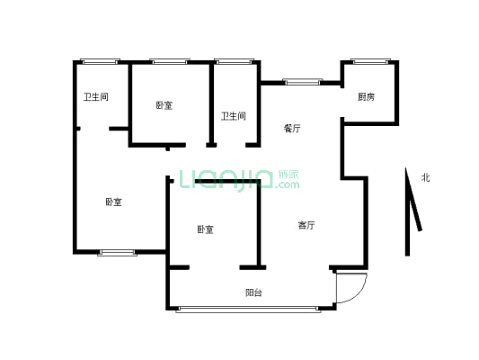 香树花城小区三室两厅一厨两卫，户型方正，适合居住-户型图