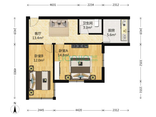 连胜巷 2室1厅1卫 52平方