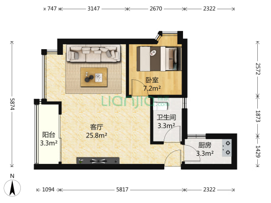 樱花假日 1室1厅1卫 60平方