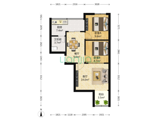 文化六巷 2室2厅1卫 68平方
