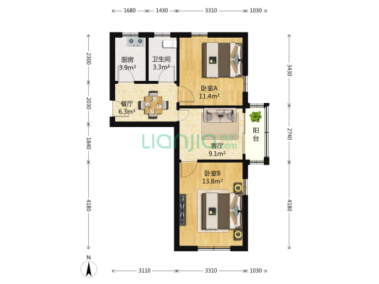 吴兴路30弄 2室2厅1卫 67平方