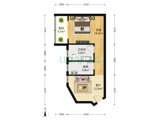 真情公寓 1室1厅1卫 69平方
