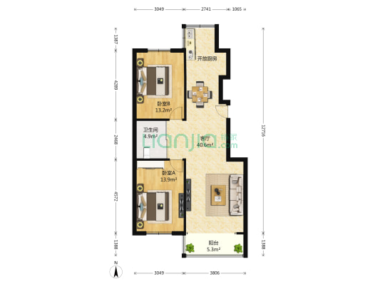 正大世纪家园 2室1厅1卫 107平方