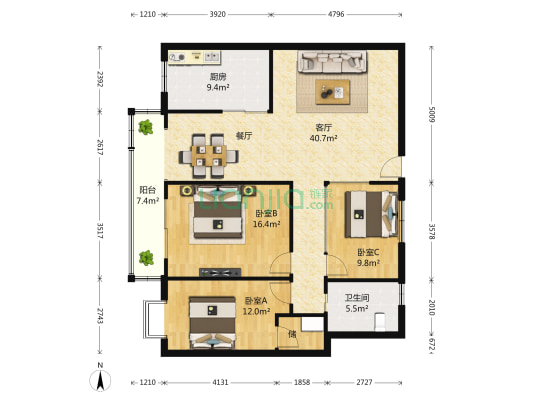 康馨大厦 3室1厅1卫 134平方