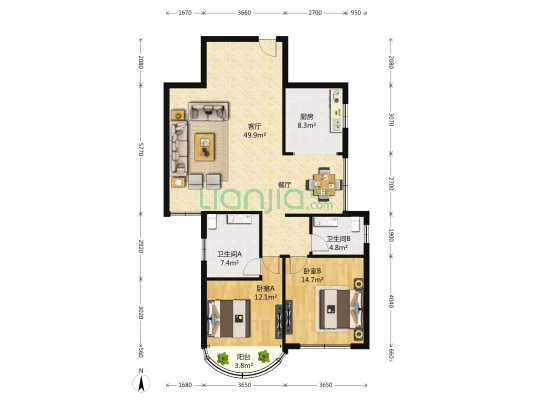 西郊家园(长宁) 2室2厅2卫 149平方